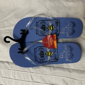 Blue Bee Graphic Flip Flops with Clear Straps